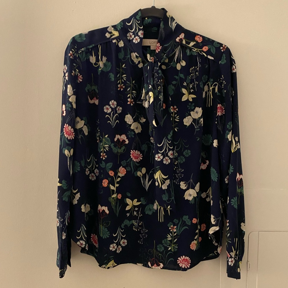 LOFT Navy Floral Blouse SP